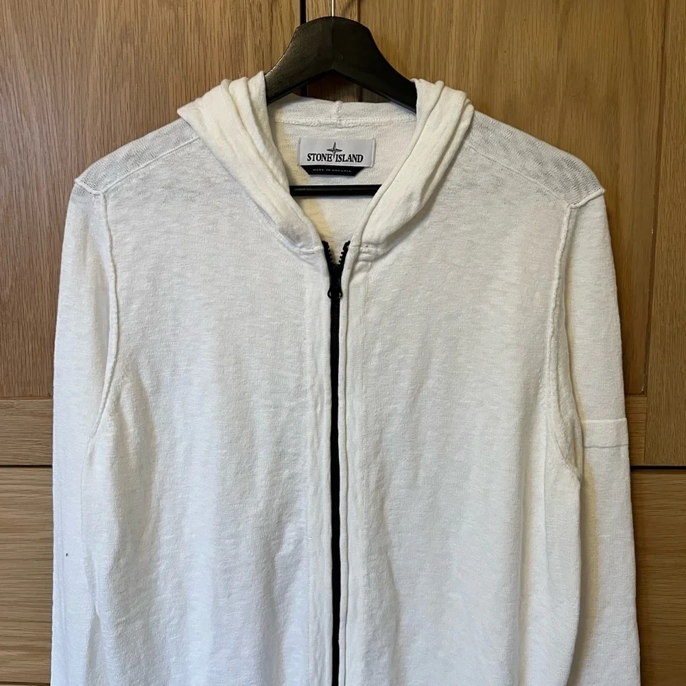 Stone Island Men’s Full Zip Hooded Sweatshirt White Medium Coastal Beach Travel - Picture 2 of 6